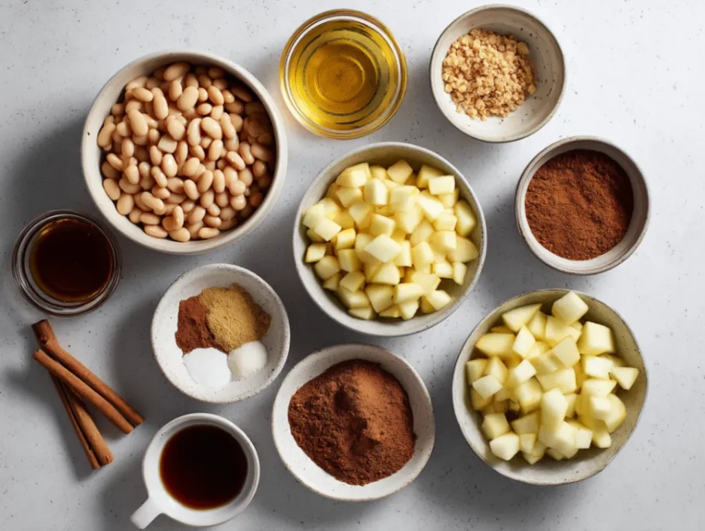 Apple Pie Baked Beans Made Easy with Simple Ingredients 3 Ingredients for Apple Pie Baked Beans laid out on kitchen counter