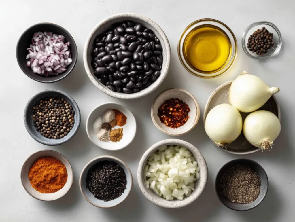 Black Beans: 5 Amazing Recipes for Perfect Results Every Time 3 Ingredients for black beans laid out on kitchen counter