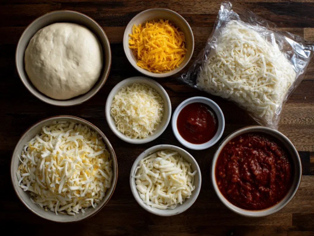 How to Create Restaurant-Quality Pizza Using Trader Joe's Ingredients 2 Ingredients for Trader Joe's pizza recipe laid out on kitchen counter