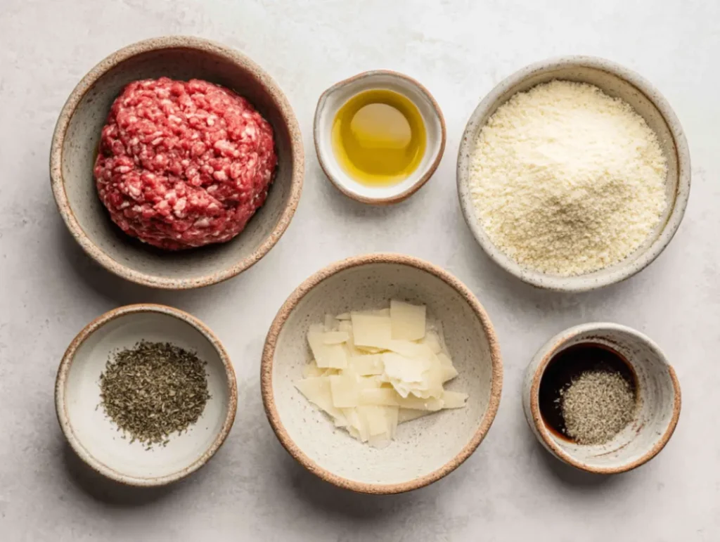 Italian Meatloaf: How to Make the Best Version Ever 3 Ingredients for Italian Meatloaf laid out on kitchen counter