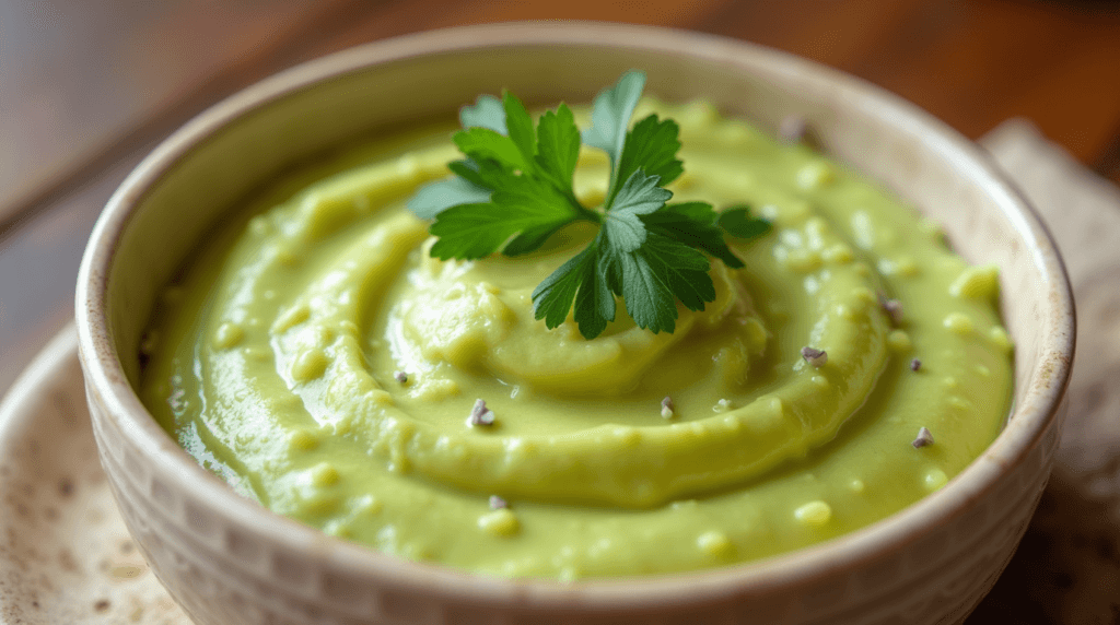 Avocado Habanero Sauce Recipe: Quick and Easy to Make 2 A bowl of creamy avocado sauce garnished with cilantro.