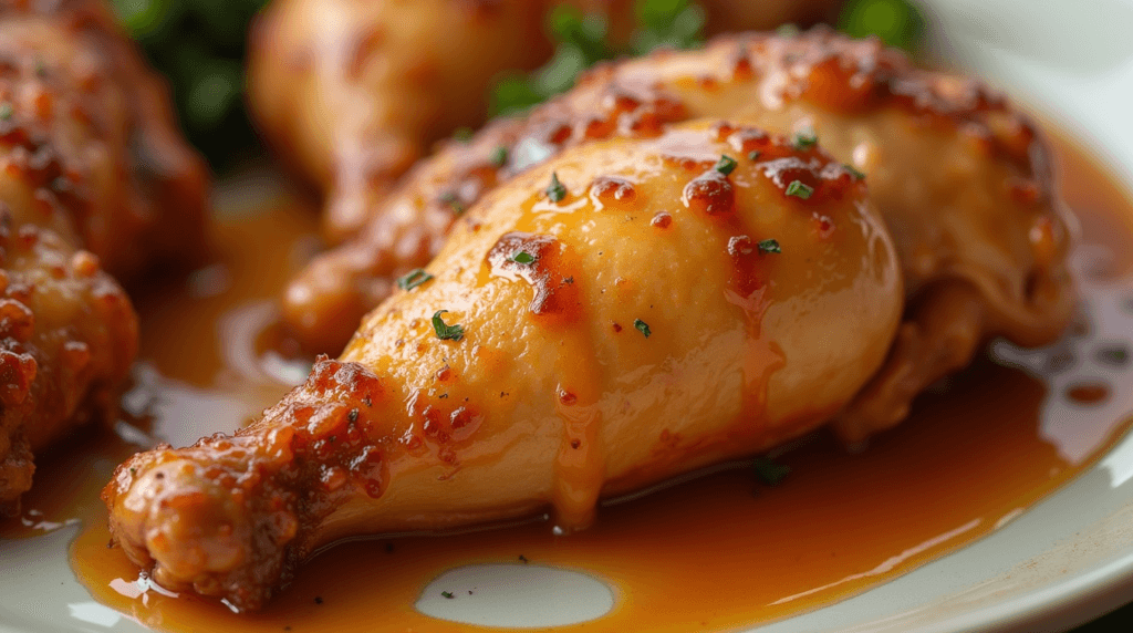 Jezebel Chicken Crockpot Recipe: A Sweet & Spicy Delight 3 A close-up of the cooked chicken with sauce drizzled over it.