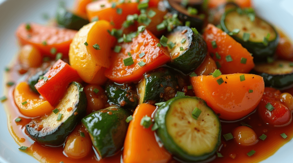 Tiger Sauce Recipe: Bold Flavor in Just 3 Easy Steps! 4 A colorful plate of roasted vegetables drizzled with tiger sauce.