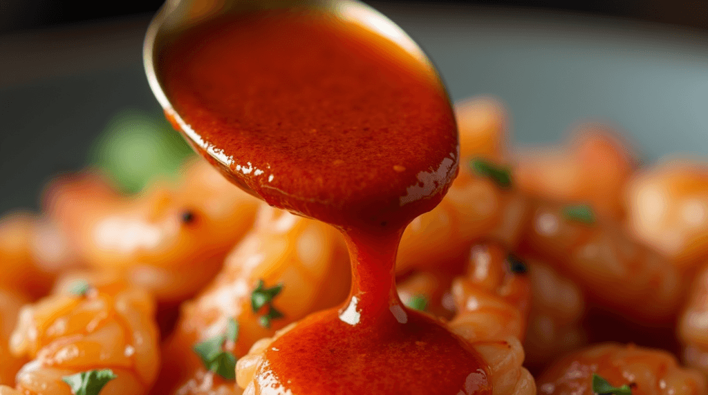 What Is Tiger Sauce Made Of: Full Ingredient Breakdown 3 Tiger Sauce drizzling over grilled shrimp.