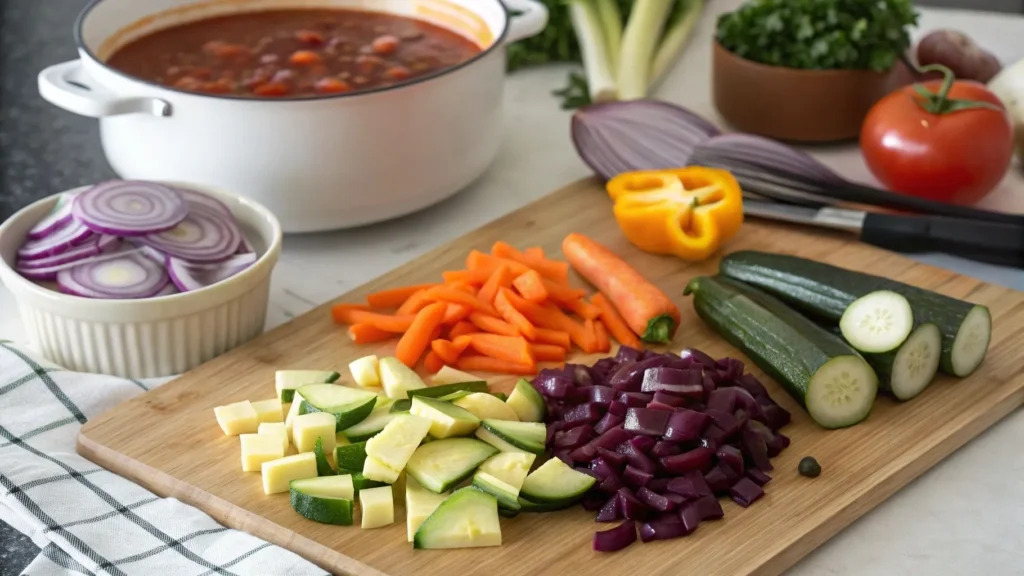 Easy Purple Black Bean Soup Recipe - Healthy & Delicious 3 Freshly cooked vegetables plated as a side dish, perfectly complementing a hearty purple black bean soup.