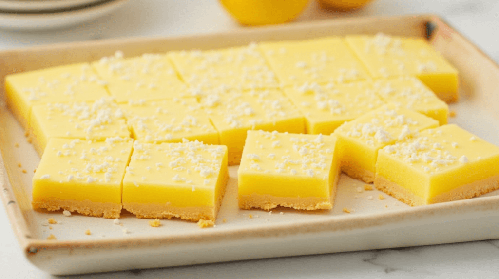 Gluten-Free Potluck Recipes to Wow Every Guest 4 Gluten-free lemon bars with a golden almond crust and powdered sugar topping
