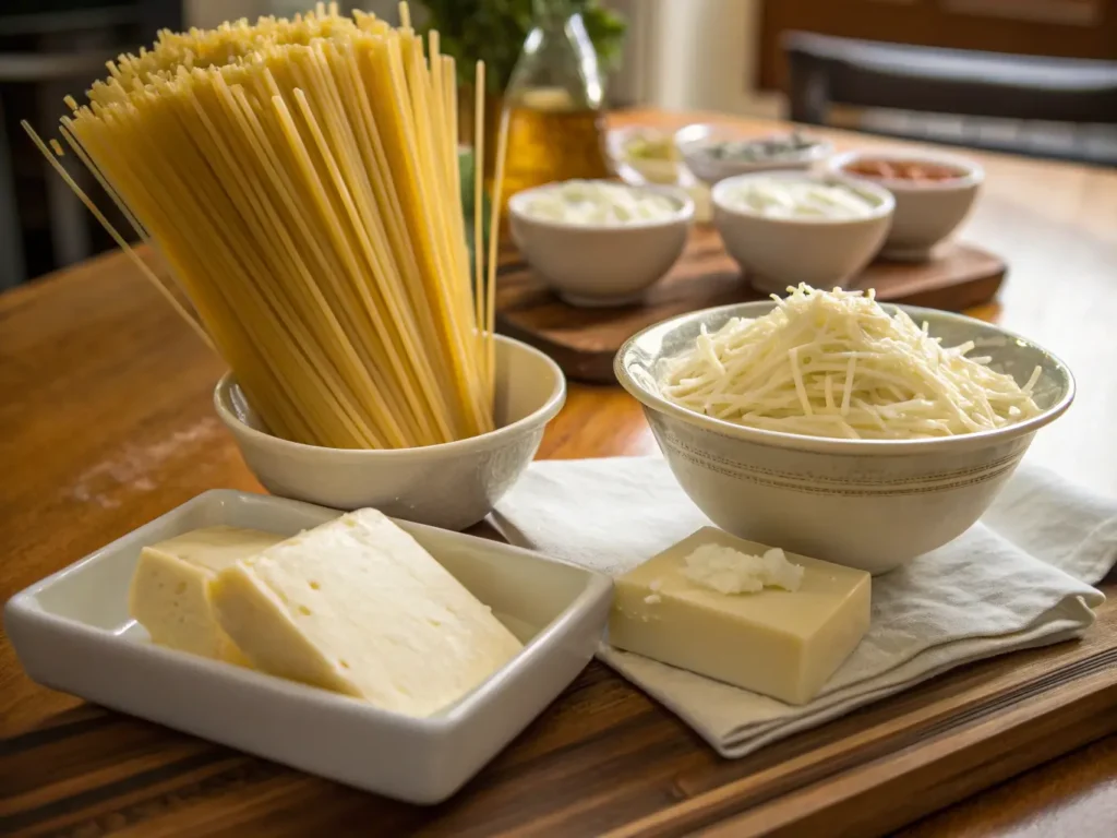 Spaghetti with alfredo sauce: how to make it 3 Measuring fresh pasta and Parmesan for homemade Alfredo sauce preparation
