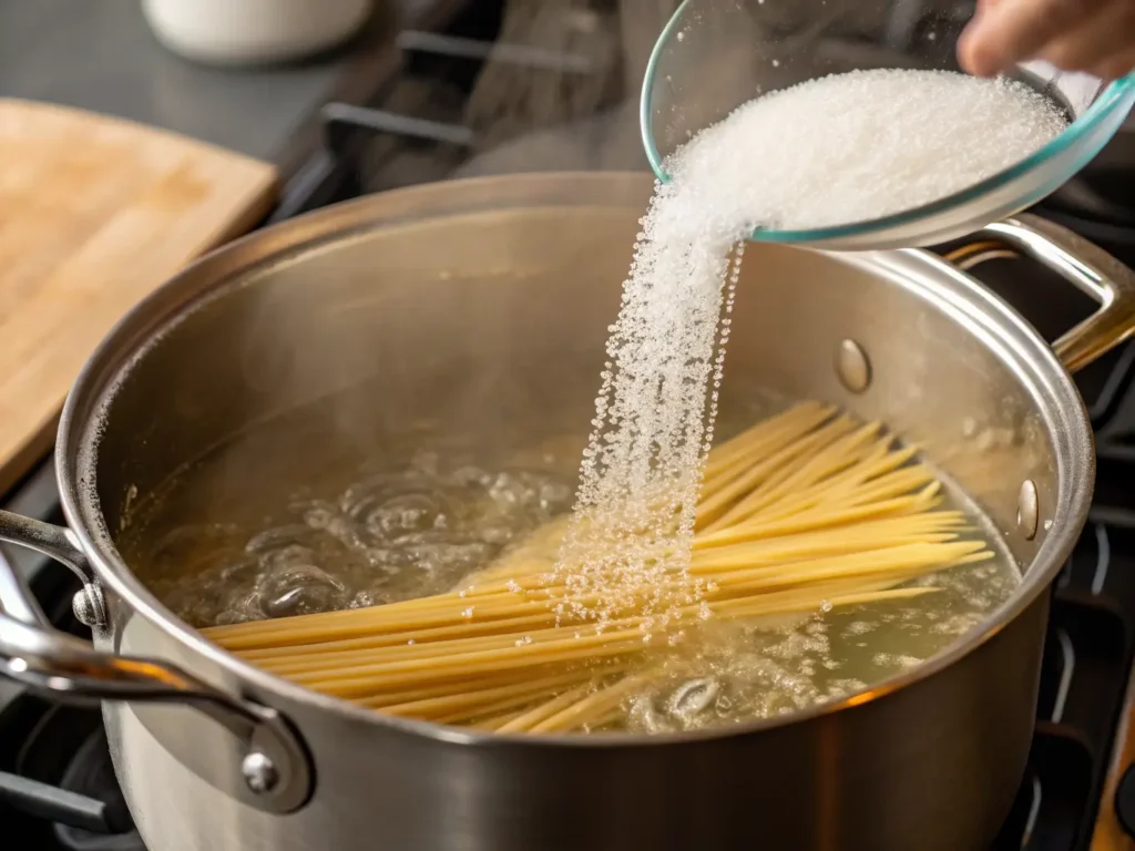 Spaghetti with alfredo sauce: how to make it 4 Stirring creamy homemade Alfredo sauce in stainless steel pan
