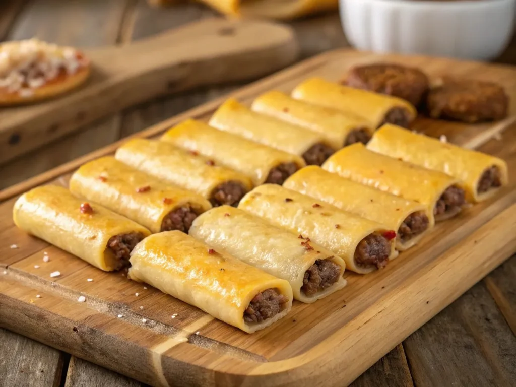 Beef and Cheese Sticks: 5 Easy Steps for Perfect Snacks 4 Freshly made beef and cheese sticks neatly arranged on a wooden board, ready to eat.