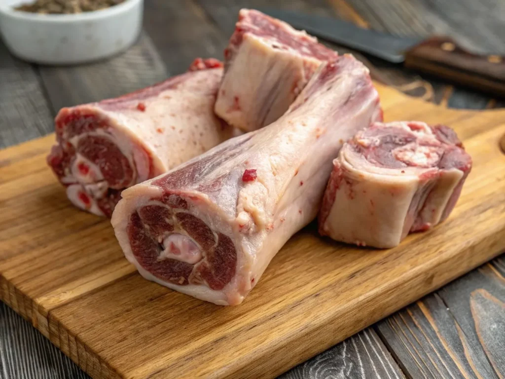 Beef Knuckle Bones: 10 Tasty Uses for Nutrient-Rich Meals 2 A close-up of beef knuckle bones on a wooden board, ready for making broth or stews.