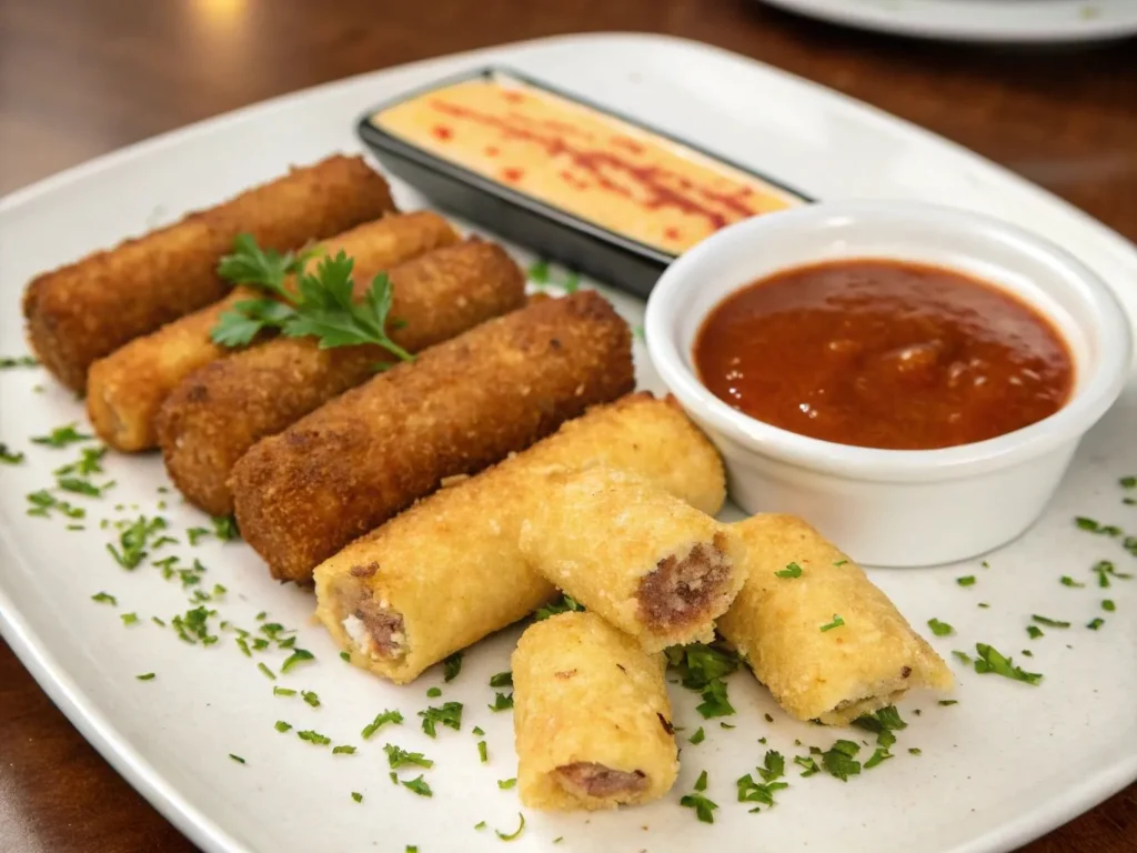 Beef and Cheese Sticks: 5 Easy Steps for Perfect Snacks 2 A plate of beef and cheese sticks, neatly arranged with a side of dipping sauce.