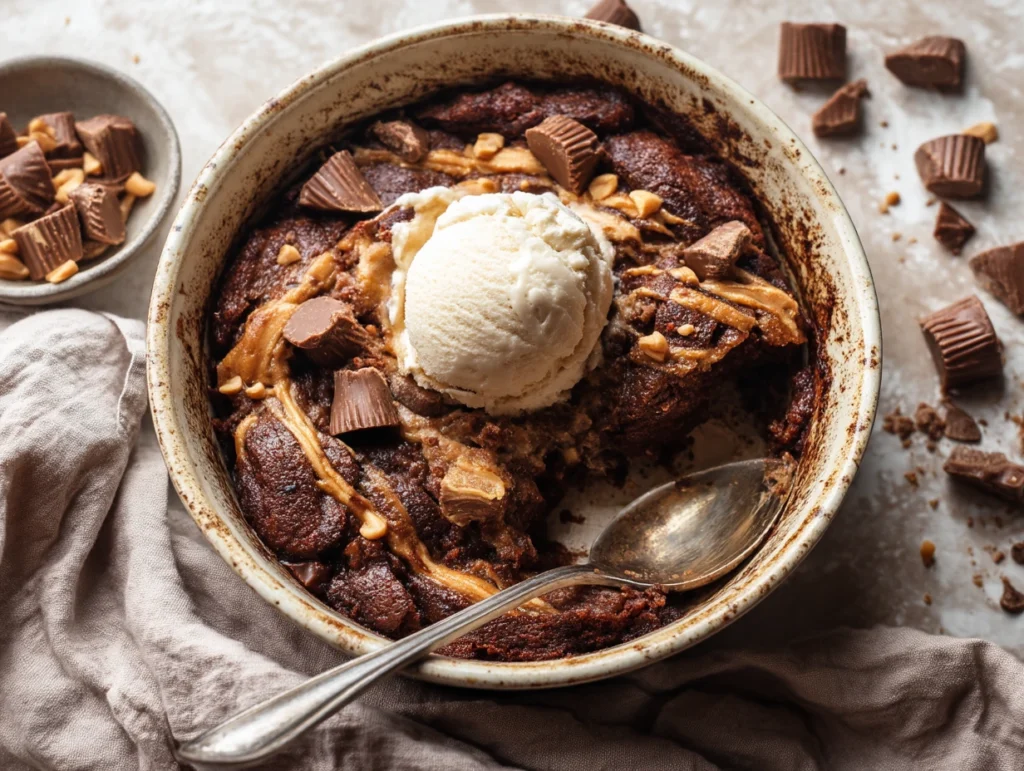 Peanut Butter Cup Dump Cake: The Best 30-Minute Dessert Ever 3 Finished Peanut Butter Cup Dump Cake served and ready to enjoy